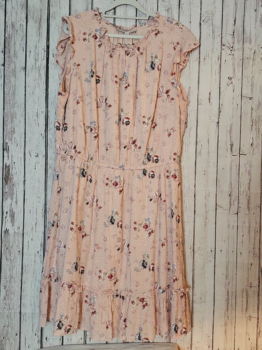 Old Navy Light Pink Floral Print Cinch Waist Midi Length Dress Plus Size 18